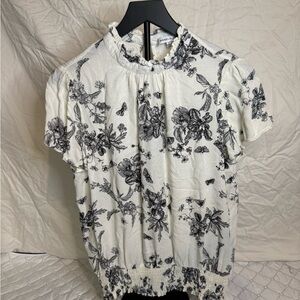 Rose & Olive Black Floral Print Blouse - White
